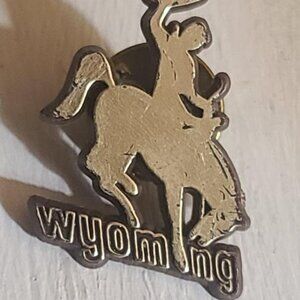 Wyoming USA State Cowboy Vintage Souvenir Lapel Pin